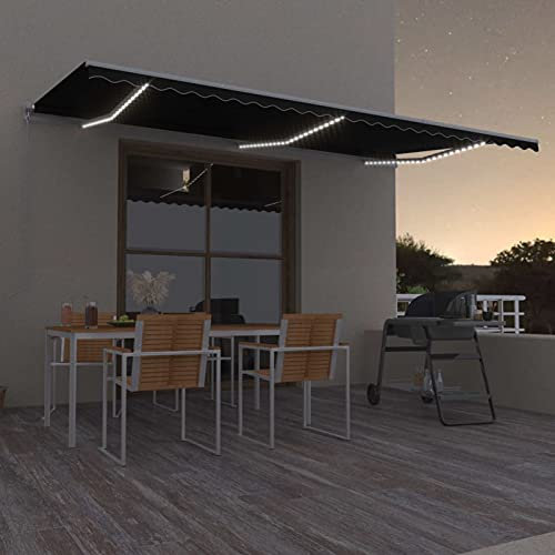 Gelenkarmmarkise Einziehbar mit LED, ZEYUAN Sichtschutz Balkon, Balkon Markise, Seitenmarkise, Klemmmarkise, Sonnenvorhang, Balkonmarkisen, 600x350 cm Anthrazit