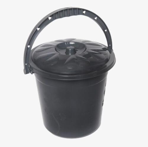 Plastic Bucket with Lid Handle Small Large Storage Bucket Bin Container Measures (10L, Graphite Grey)