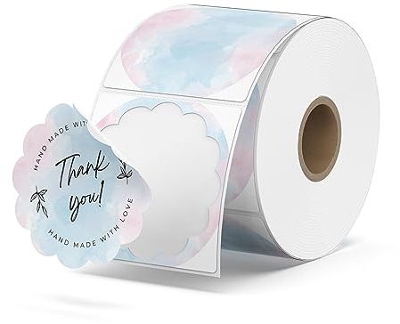 MUNBYN 50x50mm Blumen-Thermoetiketten Rolle-Versandetiketten 500 Etiketten Thermodirekt Etiketten für DIY-Logo-Design QR-Code Namensschild Adressetiketten Haushaltsetiketten, Aquarell rosa und blau