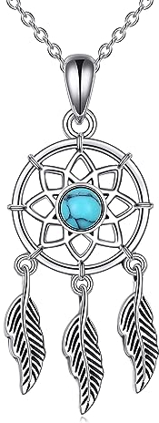 YFN Traumfänger-Halskette 925er-Sterlingsilber Traumfänger-Feder-Halskette Traumfänger-Türkis-Anhänger Traumfänger-Schmuck Geschenke für Frauen Teenager Mädchen