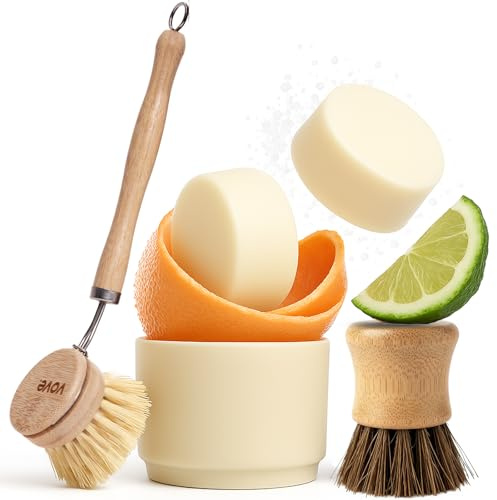 Vove Washing Up Soap Bundle, 2 Bars, 2 Scrub Brushes and 1 Ceramic Cup