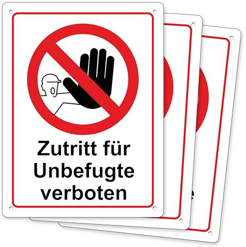 Pubblimania 3 Zutritt für Unbefugte verboten Schild 30x20 cm Aluminiumverbundplatte 3mm stark (3 Zutritt für Unbefugte verboten)