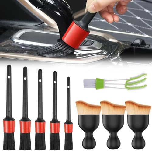 9 Piezas Brocha Limpieza Coche, Pincel Limpieza Coche, Limpieza Coche Interior, Cepillos De Limpieza para Coche, Cepillo suave para limpieza interior de coche, Cepillos Detailing Coche Cerdas Suaves