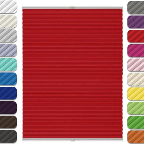 Plissee ohne Bohren Verdunkelung 45 x 70 cm Blickdicht Sichtschutz Sonnenschutz Plissee Klemmfix Faltrollo, inkl Befestigungsmaterial, für Wohnzimmer Fenster&Tür, Rot