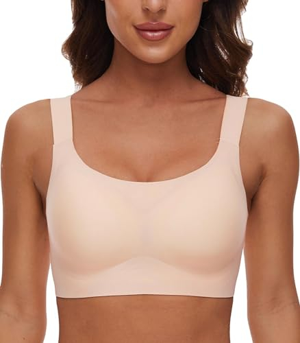 CheChury Nahtloser BH Damen Ohne Bügel Soft BH Bralette Klassischer T Shirt BH Komfort Schalen BHS Weicher Bralette Gepolstert Bustier Große Brüste Schlaf BH Push up Sport BH Seamless Bra,Beige,XXL