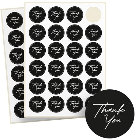 Thank you Sticker – 48 Stück auf Bogen – Herz Aufkleber, Recyclingpapier – Danke Aufkleber für Danke Geschenke und Gastgeschenke – selbstklebende Etiketten für Hochzeit und Kommunion (Thank you black)