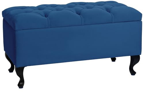 LORDLY Sitzbank mit Stauraum MODIANO BL 81x42cm – Marineblau Velourstof, Sitztruhe, Aufbewahrungsbox, Polsterbank mit Samtbezug für Wohnzimmer, Schlafzimmer, Diele