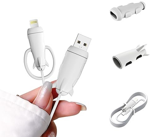 Cute Cable Protector Cover for iPhone Android USB Type-C Cable,2 in 1 Cable Protector 2 PCS Silicone Stretchable Data Cable Organizer Charging Cable Saver - White