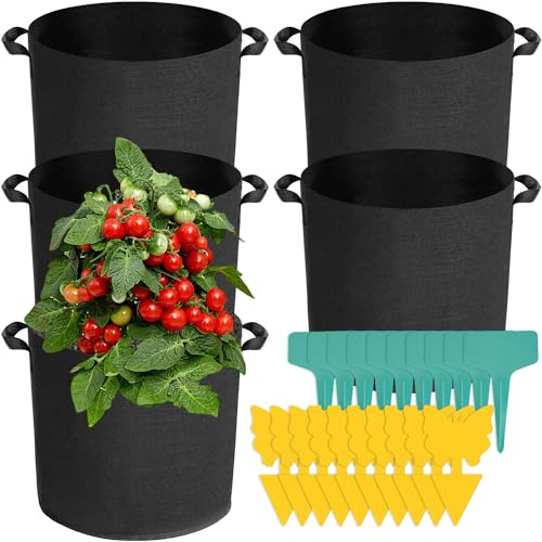 Voarge 5 Stück pflanzsack Kartoffeln, Pflanzsack mit Griffe aus Filzstoff Pflanze Grow Bag für Tomaten Erdbeeren Paprika Karotten Blumen (20 Liter - (D30 x H25))