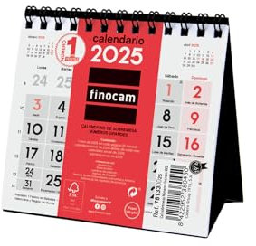 Finocam - Calendario Neutro de Sobremesa Números Grandes 2025 Mes Vista Enero 2025 - Diciembre 2025 (12 meses) Español