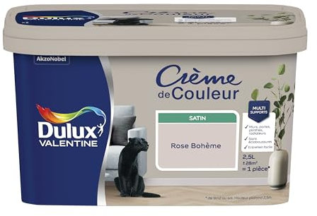 Dulux Valentine Crème de Couleur - Peinture multi-supports intérieure - Satin Rose Bohème 2,5 L