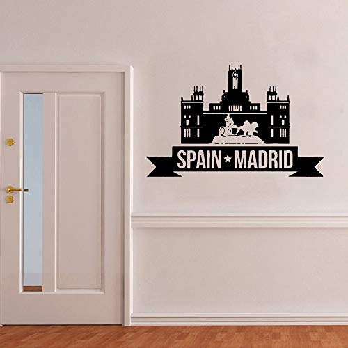 LEILANIR Vinilo Adhesivo de Pared - Adhesivo de Pared Removible Negro - Edificio Histórico de la Ciudad de Madrid, España - Adecuado para Decoración de Salón, Dormitorio, Oficina 90X57 cm