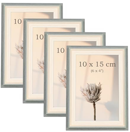 YoHyien Bilderrahmen 10x15 4er Set, Freistehende Fotorahmen 15x10 für Den Schreibtisch, Bilder Rahmen mit Plexiglas zur Wandmontage, Picture Photo Frame for Wall (Salbeigrün, 10 x 15 cm)