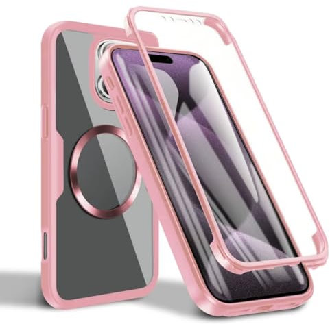 JMstore Cover per iphone 13 Pro, Compatibile con MagSafe, 360 Gradi Full Body Cover con Protezione Integrata dello Schermo con Protezione Fotocamera,Antiurto Doppia Faccia Case -Pink