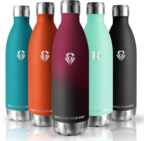 Grsta Borraccia Termica, Borraccia 1 Litro, Borraccia Termica Acciaio Inox Senza Perdite, Borraccia Palestra Senza BPA, 18/8 Acciaio Inox, Isolato Sottovuoto, Borraccia per Sport, Viaggio, Campeggio