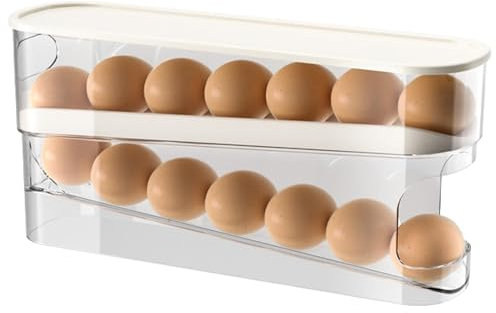 Egg Holder for Fridge,Eggs Dispenser Auto Rolling,Automatic Scrolling Egg Storage Fridge,Space-Saving Egg Storage Auto Rolling,Large Capacity Eggs Organizer Storage