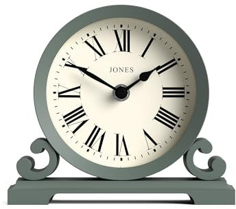 Jones Clocks® Saloon orologio da camino | Design tradizionale a doppia spirale | Verde | Numeri romani | Stile classico per scrivania, tavolo, scaffale o comodino