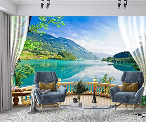 Papier peint 3D paysage de lac, montagnes, affiche, décoration, impression HD, ciel mural, peinture de fond, 400 x 280 cm