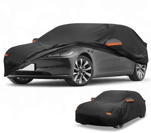 Partuto Car Cover Waterproof All Weather Sun Rain Protection Full Exterior Cover for Tesla Model 3 Black with Left Side Zippers