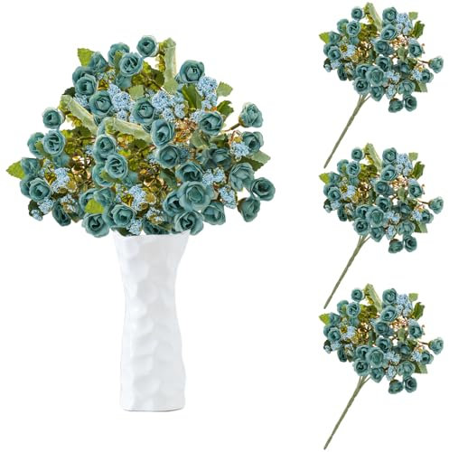 astylishome Faux Flower Arrangements Blue Artificial Rose Flowers Faux Flower Fake Blossom Roses Flower Stem Bouquets for Valentine's Day Home Wedding Party Decoration 4411