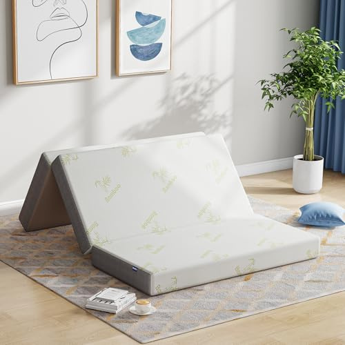 Inofia Faltmatratze für kleines Doppelbett, 15 cm, faltbare Memory-Schaum-Matratze mit abnehmbarem Bezug, Gäste-Dreifach-Matratze, kleines Doppelbett, Bett in einer Box, 100 Nächte (120 x 190 x 15 cm)