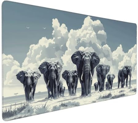 Tapis de Souris 50x25 cm Grand Tapis Souris XXL, Groupe d'éléphants Tapis de Souris Bureau Gamer, à Bords Cousus, Base en Caoutchouc Antidérapante, Sous Main pour Clavier et Souris, Decor Maison E1007