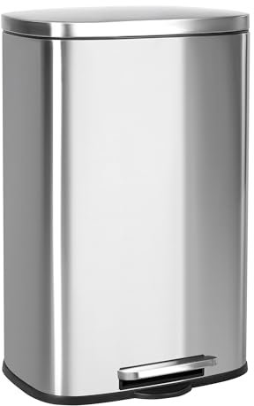 T-LOVENDO.ES Cubo de Basura para la Cocina, 50 L, Cubo de Pedal de Acero con Tapa, Cierre Suave, Acero Inoxidable.