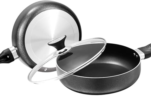 Non-Stick Frying Pan with Lid-Multipurpose Deep Frying Surface for Pancakes,Crepes, Omelettes & Stir-Fry,Induction Safe Saute & Cooking Pan,PFAS Free Non-Toxic Cookware for Gas & Induction Hob (28cm)