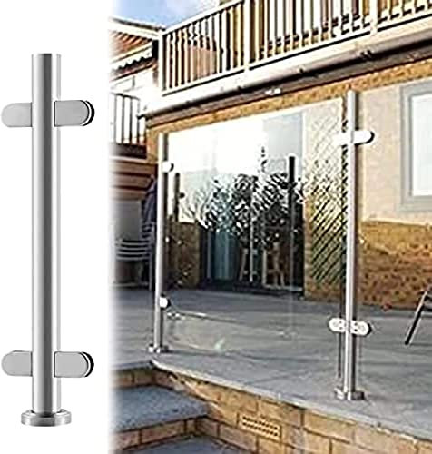 Edelstahl Runde Rohr Glas Geländer Beiträge mit Glas Klemmen für Treppe il Silber 115CM/45,3 In