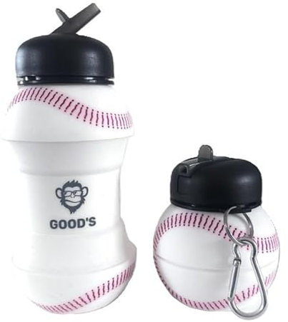 By Good's Gourde de Sport en Silicone, Design Sport, Pliable et Portable, avec Mousqueton Sans BPA (Baseball)