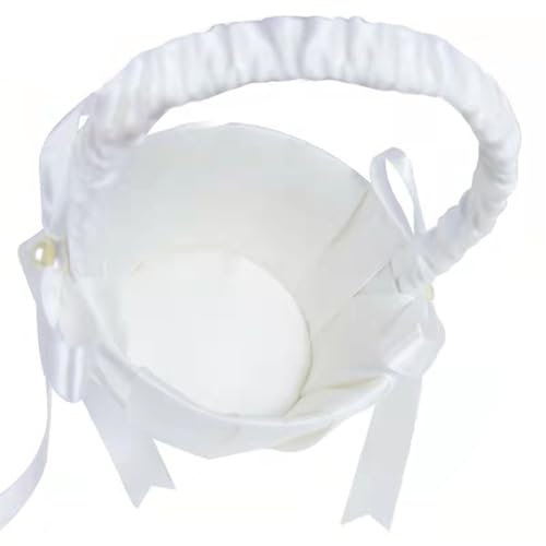 Blumenkorb Hochzeit - Blumenmädchen Korb | Streukörbchen Hochzeit | Körbchen Blumenkinder | Weiß Trauung Blumenkorb | Blumenmädchen Korb | Satin Handheld Vermählung Blumenkörbchen Für Blumenmädchen