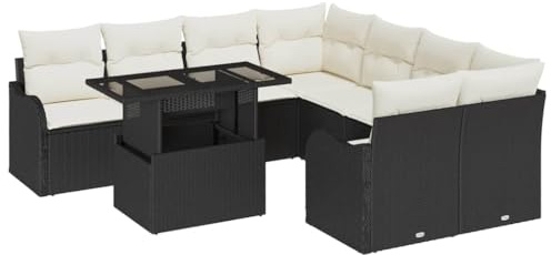 vidaXL Garten-Sofa-Set 9 pcs Schwarz 100 x 55 x 73 cm Poly Rattan, Garten und Terrasse, modernes modulares Design, verstellbare Füße, Rattansofa, Sitzgruppe für draußen
