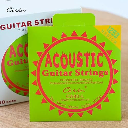 Cuerdas de guitarra acústica de bronce fosforado con núcleo de acero de alto carbono, calibre mediano 12-53, antioxidante y tono cálido, juego de 6 cuerdas para una jugabilidad duradera (3 paquetes