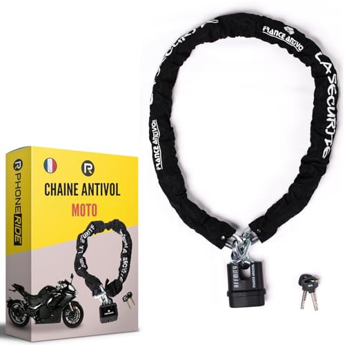 Chaine Moto - Scooter - Antivol Velo Electrique Ø10mm - Chaine Antivol Moto en Acier Cémenté Avec Cadenas Velo Antivol/Moto/Scooter - Longueur Chaine 110cm - Clé réversible