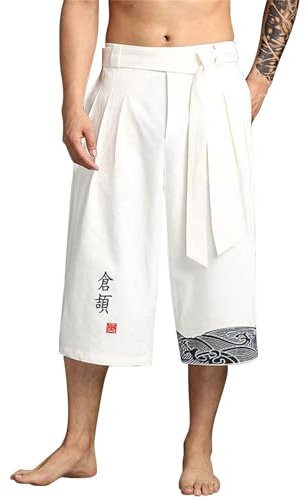 Pantalon De Kimono Japonais Traditionnel Pour Hommes, VêTements Asiatiques, Bain, Décontracté, Ample, Style Japonais, Court En Lin Pantacourt Homme Taro Short Traditionnels Avec Cordon Serrage