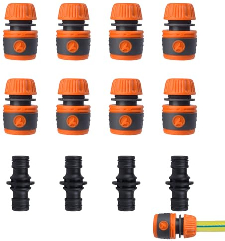 Schlauchkupplung 1/2 Zoll, 12-Teiliges Schlauchanschluss Set mit 8 Schlauchverbindern und 4 Adaptern, Schnellkupplung Gartenschlauch Anschluss, Wasserschlauch Verbinder, Gartenschlauch Zubehör
