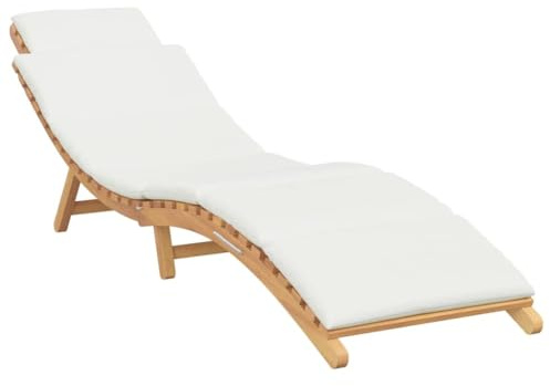 vidaXL Sun Lounger Cream white 188 x 55 x 59 cm Solid teak wood, Garden and Terrace, Rustic Outdoor Seating with Cushioned Sunlounger, Teak Recliner Chair, Adjustable Sun Bed and Lounger