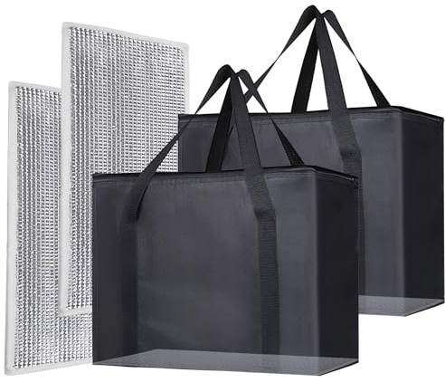 2PK Insulated Grocery Bags Reusable Heavy Duty - Cooler Tote with Reinforced Base for Stability & No Sag - XL Thermal Bag for Hot Cold Food, Delivery, Shopping, Travel, Camping, Grocery Essentials