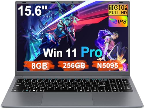 Ordenador Portátil 15,6 Pulgadas Celeron N5095 2,9 GHz Win11 Pro 8GB 256GB SSD Expansión 1TB 5G WiFi 1920x1080 FHD BT4.2 HDMl USB 3.0 Portatil con Ratón Inalámbrico y Teclado Español Membrana - Gris