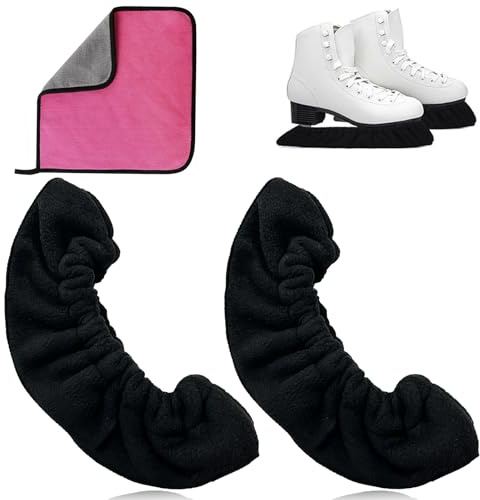 Tarqite 2 Stück Kufenschoner Schlittschuhe, Schlittschuhschoner mit Handtuch, Elastische Kufenstrümpfe, Schlittschuhe Schutz Zubehör, für Eiskunstlaufschuhe, Hockeyschlittschuhe