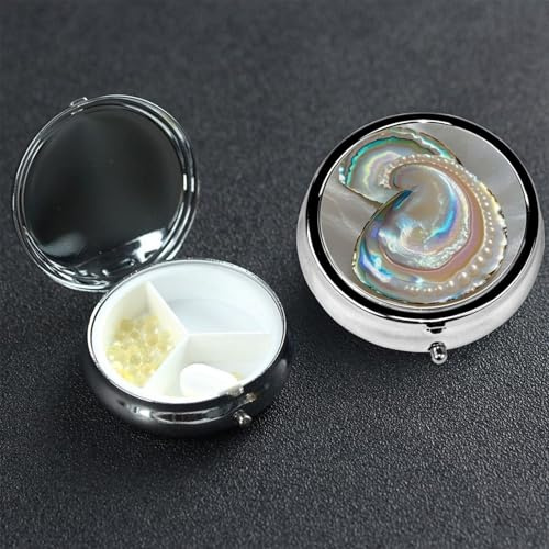 Pillendose mit 3 Fächern, für Tasche oder Geldbörse, Mini-Metall-Pillenhalter, Abalone-Perlmutt-Pillen-Etui, Vitamin-Organizer, tragbarer Reise-Pillen-Behälter für Nahrungsergänzungsmittel und