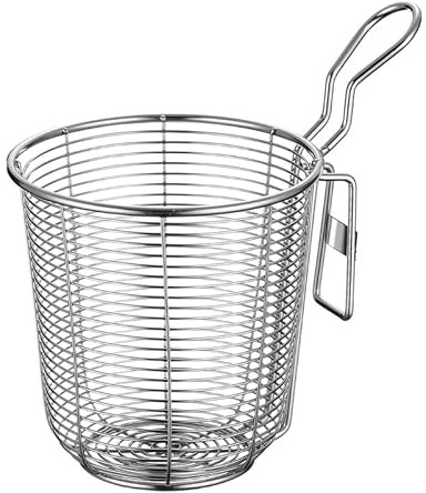 HANABASS Stainless Steel Noodle Strainer Basket, Hot Pot Colander Mesh Strainer with Handle Heat Resistant Noodle Sieve for Pasta Kitchen Cooking and Home Use, Silver