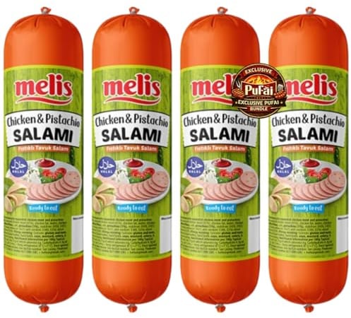 PUFAI Bundle – Chicken Salami with Pistachios 500g x4 – Sliced Poultry Salami, Ready to Eat, Sandwich & Pizza Topping, Nutty Savoury Flavour