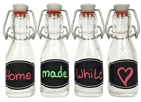 hocz 6 Set Bügelflaschen Bügelflasche Glasflaschen | Füllmenge 200ml | Tafel-Etiketten Kreidetafel Tafelfolie T C | mit Bügelverschluss Selbstbefüllen | Grappa Likörflaschen (6 Stück)