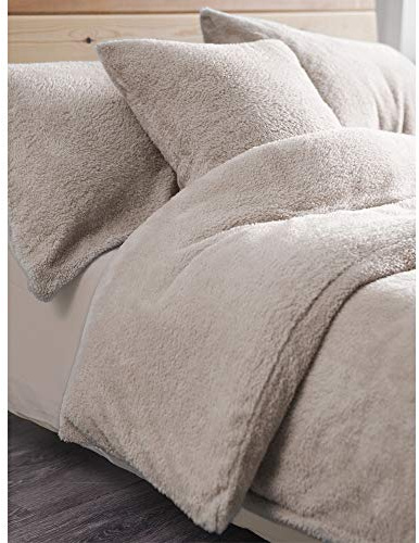 Duvet Cover with Pillowcases New Soft Warm Fleece Bedding Set (Teddy Beige, King Duvet Cover Set)