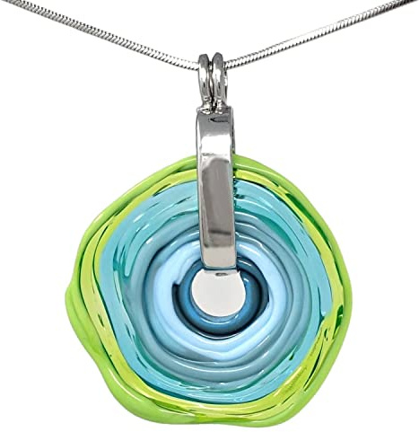 colorano Elegante Kette mit einzigartigem Schmuckanhänger aus Murano-Glas/Glas-Wechsel-Schmuck/Unikat handmade/Personalisiertes Geschenk für Sie zum Jahrestag Geburtstag Muttertag (Türkis-Grün)