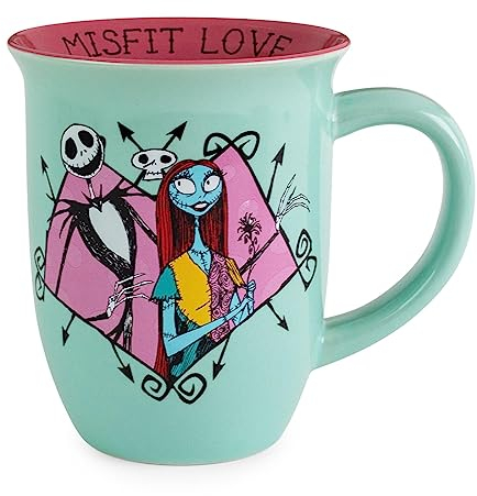 Silver Buffalo Disney Nightmare Before Christmas Jack and Sally Misfit Love Wide Rim Ceramic Mug, 16 Ounces
