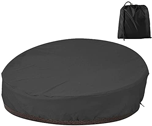 willkey Housse de Protection Canapé-lit Rond Jardin Imperméable, Couverture de Lit de Jardin Rond Salon Exterieur Oxford 210D,Anti-UV et Coupe-Vent (210D Noir)
