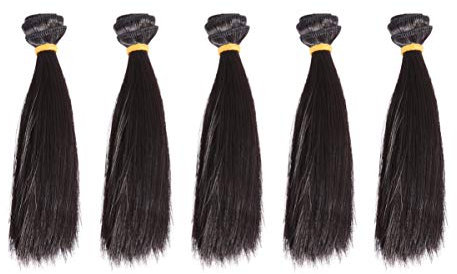 Healifty 5 x Puppenhaar-Tressen synthetische gerade lange Haare Puppen-Tressen Haarverlängerungen Handarbeitsmaterialien Puppenherstellung Zubehör 15 cm (schwarz)