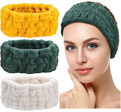 3 Stücke Spa Gesichts Stirnband zum Schminken und Waschen Gesicht Frauen Spa Yoga Sport Dusche Gesicht Stirnband Elastisch Kopfwickel für Mädchen und Frauen (Milchigweiß, Gelb, Dunkelgrün)